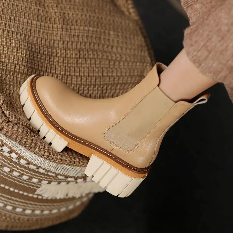 2026 new women ankle-boots autumn winter Genuine Leather upper platform Chelsea boots women shoes fashion 34-35 fit 22-22.5cm