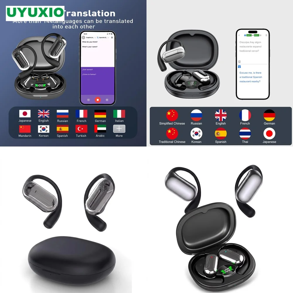 Language Translator Device 4 Modes 144 Languages Open-Ear BT 5.4 Real-Time Translation OWS Wireless Earphone No Subscription