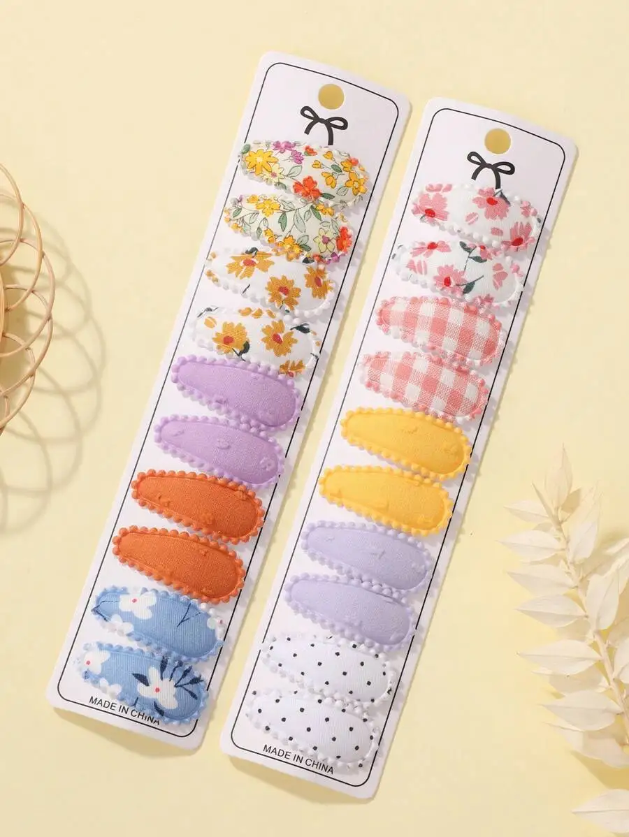 

20pcs Fabric Mini Hair Clips For Women, Floral Plaid Polka Dot Solid Color Barrettes Hair Accessories