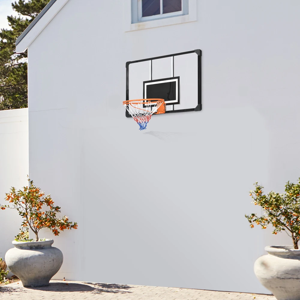 

Wall Mounted Basketball Hoop with 45" x 29" Shatter Proof Backboard, Durable Rim and All-Weather Net for Indoor and Outdoor Use