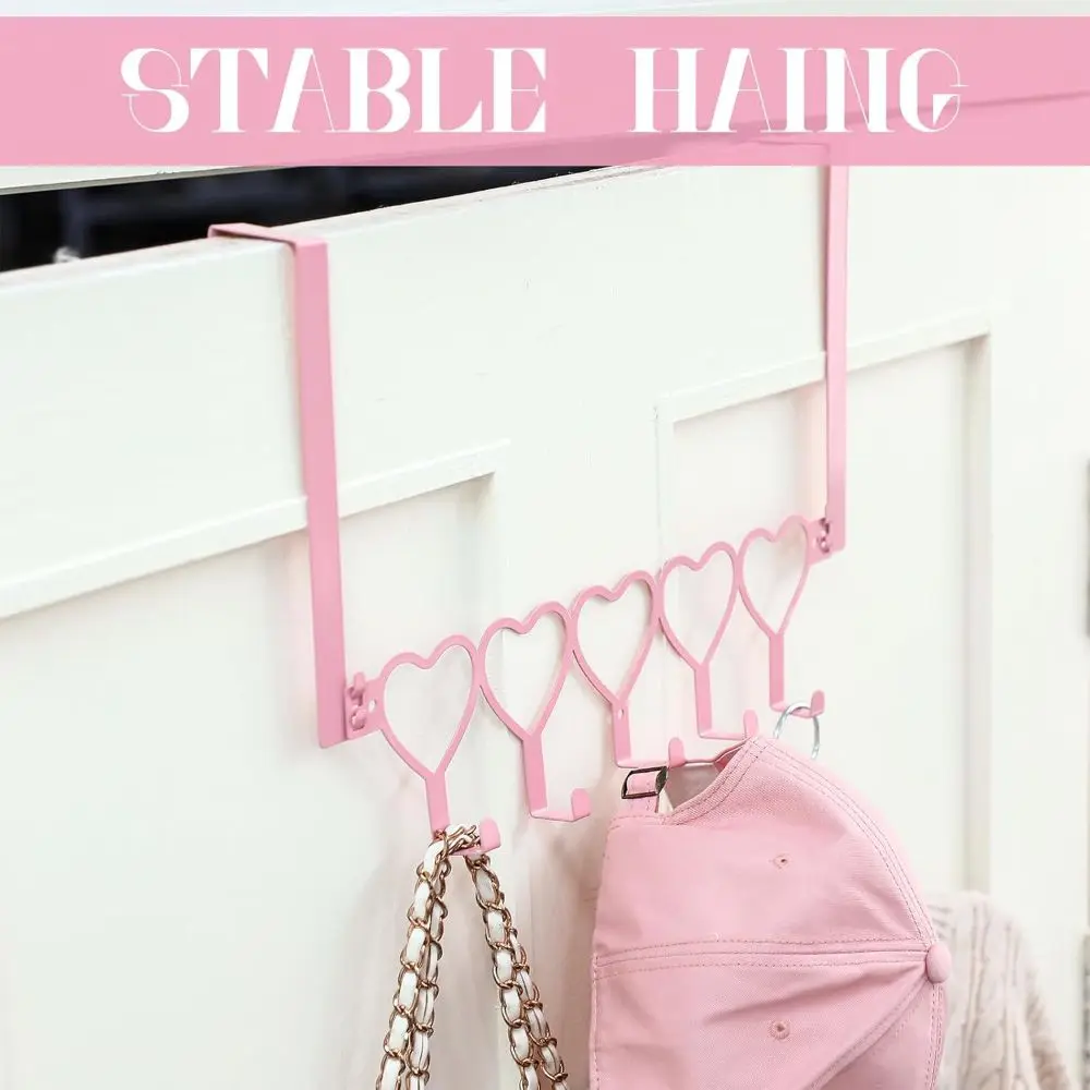 Iron Over the Door Hanger Heart Shape Pink Towel Rack Easy Install Easy to Use Heart Shaped Hooks Home Bedroom Bathroom