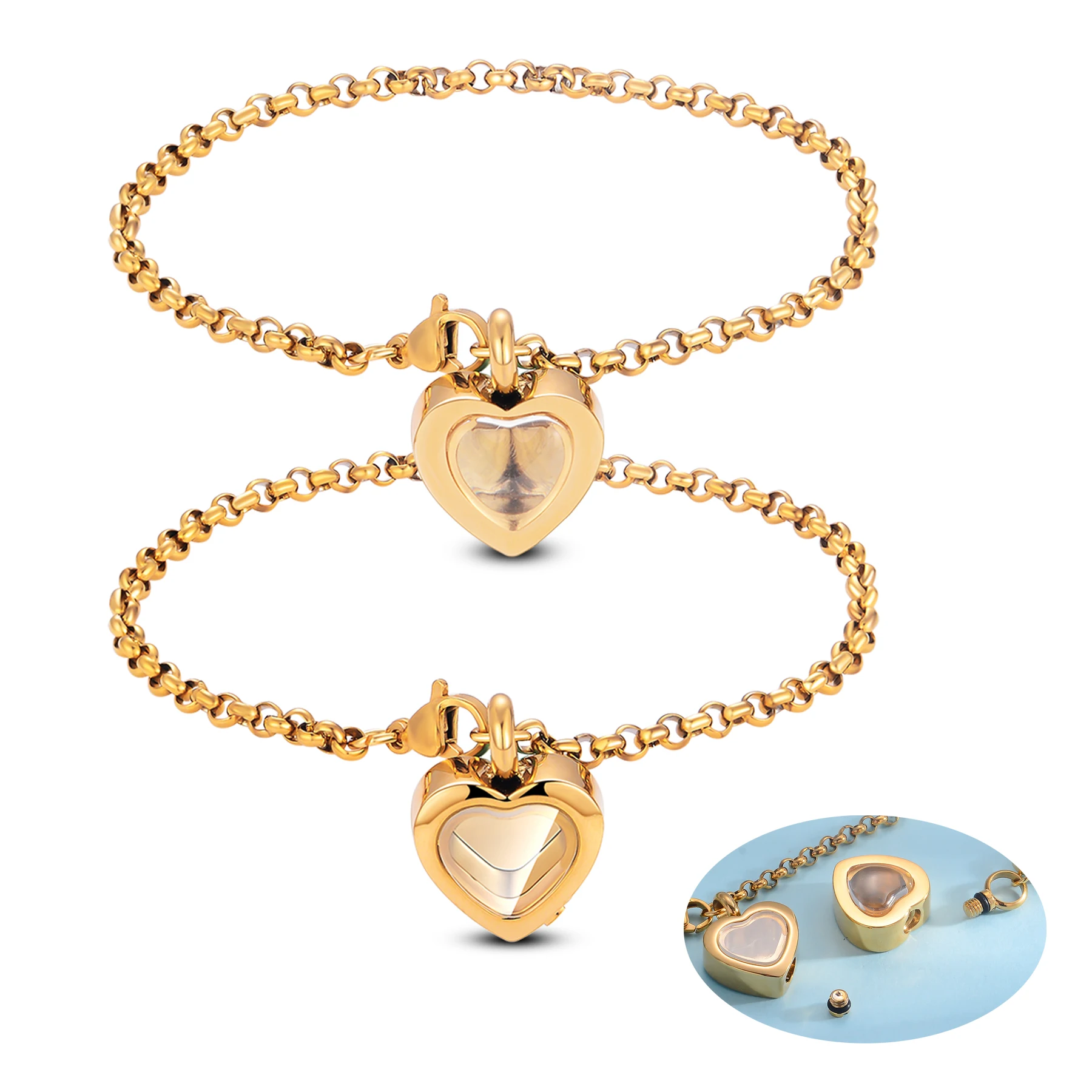 Herzförmiges Urnen-Armband aus Edelstahl für Asche, Bestattungsurnen-Armband, Länge 16cm-25cm – Detail 7