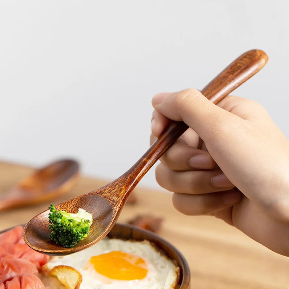 

4Pcs Wooden Soup Spoons Long Pattern Multipurpose Stirring Serving Dessert Jam Small Coffee Honey Spoon Kitchen Tools