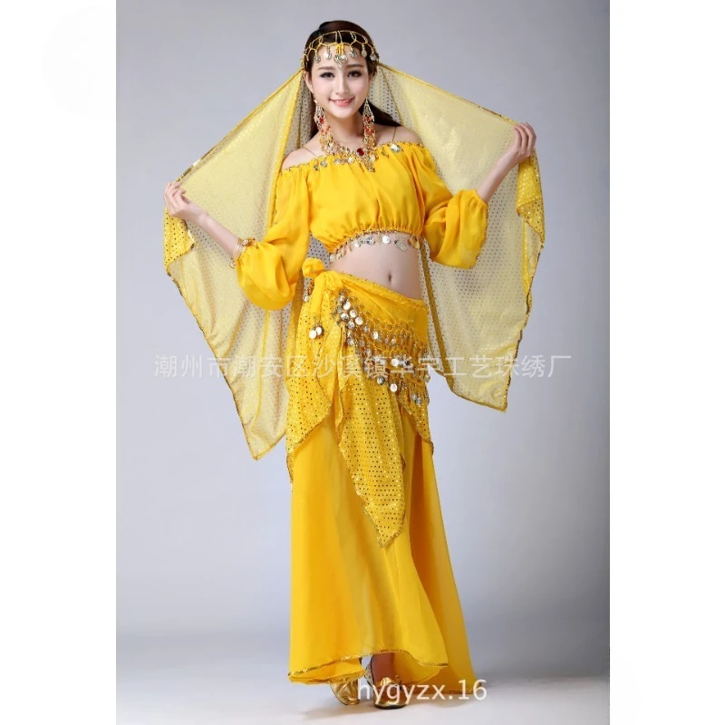 カスタマイズされたベリーダンス衣装インドダンス年次ステージパフォーマンスインドガールドレスセットベリーダンススカート