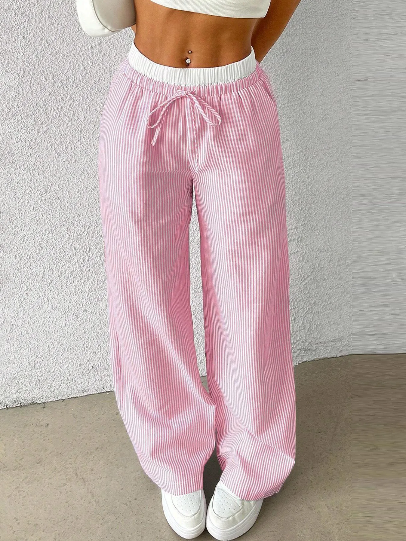 Pantaloni a Zampa Eleganti da Donna, Larghi e Comodi, Traspiranti, Chic, a Righe, Quadri e Multicolore