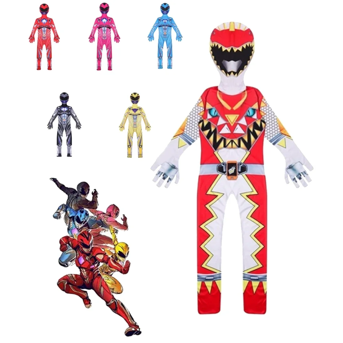 เด็กฮาโลวีนเครื่องแต่งกายสําหรับเด็ก Power Mecha Five Beast Super Action Figures Rangers Battle Neuro Mystic Force Cosplay Jumpsuit