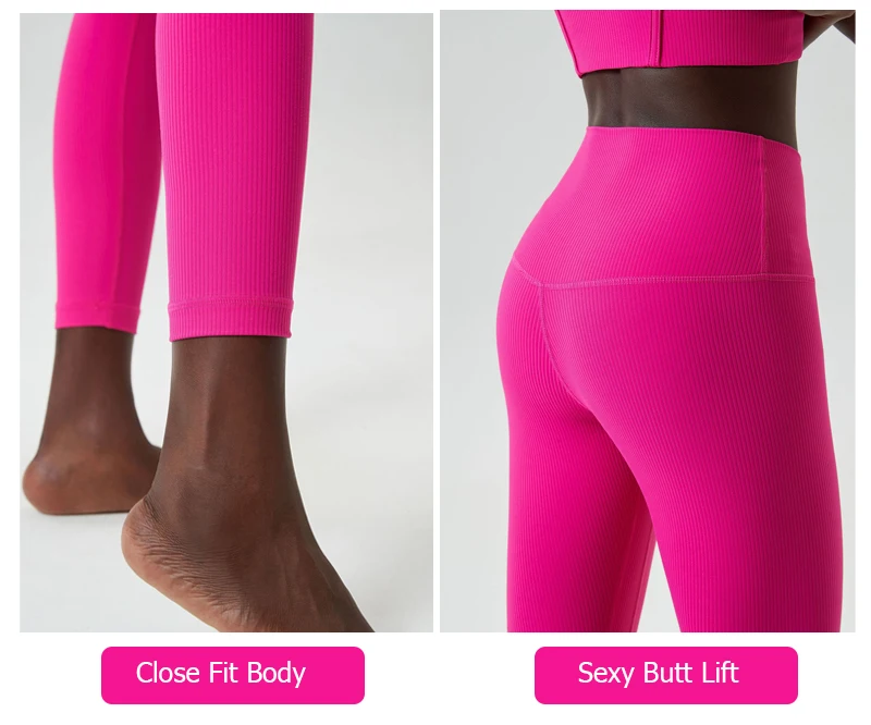 High Impact Gym Anzug Frauen Gerippter Stoff Zwei Stücke Fitness Yoga Set Slim Fit Dehnbare Laufsport Workout Kleidung – Detail 9
