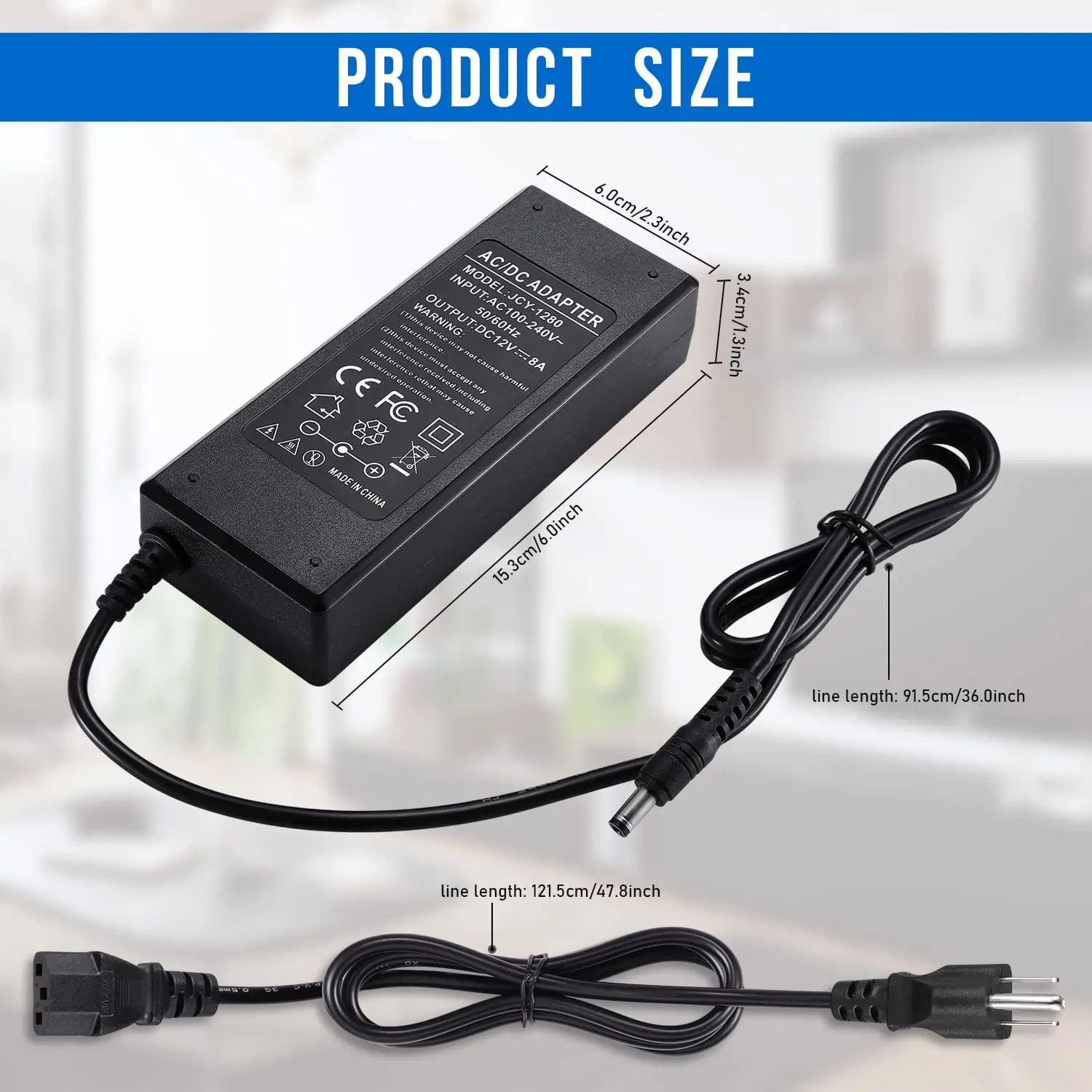 DC12V 8A Power Supply Adapter DC24V 5V AC Transformer Switching Driver Power Converter for LED Strip Lights CCTV Camera Cooler