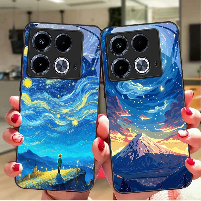 Oil painting house For Infinix Note 40 4G 30i 12 G96 Smart 8 Hot 9 Play 10 11S 12 20i 50 Pro Plus 5G tempered glass phone case