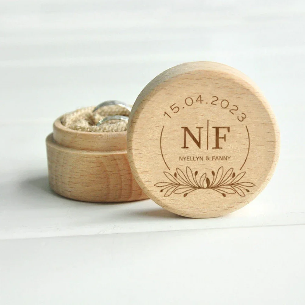 Wedding Personalised Engraved Ring Box Proposal Ring Bearer Custom Wood Initials Name Date Mr and Mrs Ring Holder