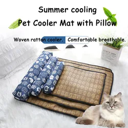 Summer pet mat Rattan Cooler Pillow cat Cushion dog Ice Pad breathable Cooling cat Bed Protect neck non-slip dog pad Pet Supplie