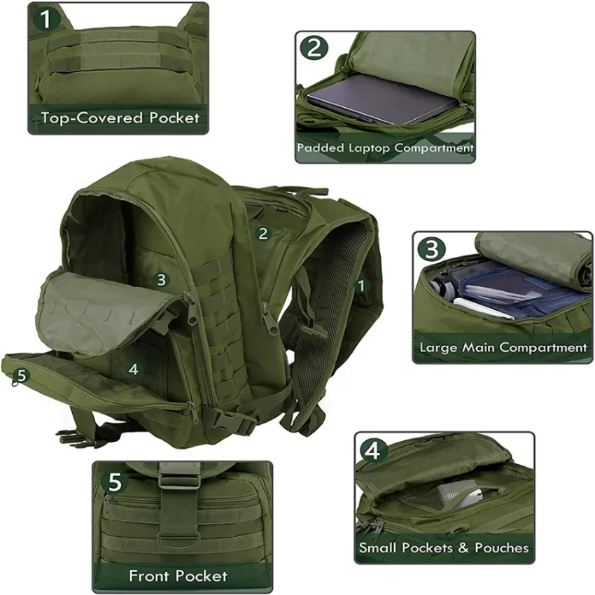 Sac à dos de gardien militaire pour homme, sac d'assaut de l'armée, sac Molle System, sac à dos de camping pour voyage, sac à dos de sport de randonnée en plein air, 40 L