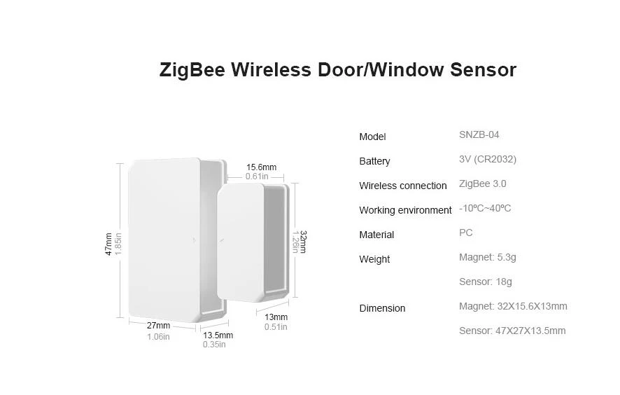 Zigbee Wireless Door Window Sensor Open/Close Alert Real-Time App Notification Smart Home Security Magnetic Contact Detector