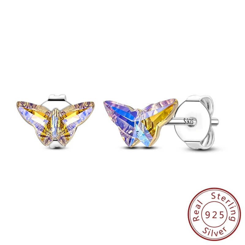 

Серьги из стерлингового серебра 925 пробы, женские сверкающие серьги-гвоздики с бабочками для вечеринки, годовщины, свадьбы, подарка