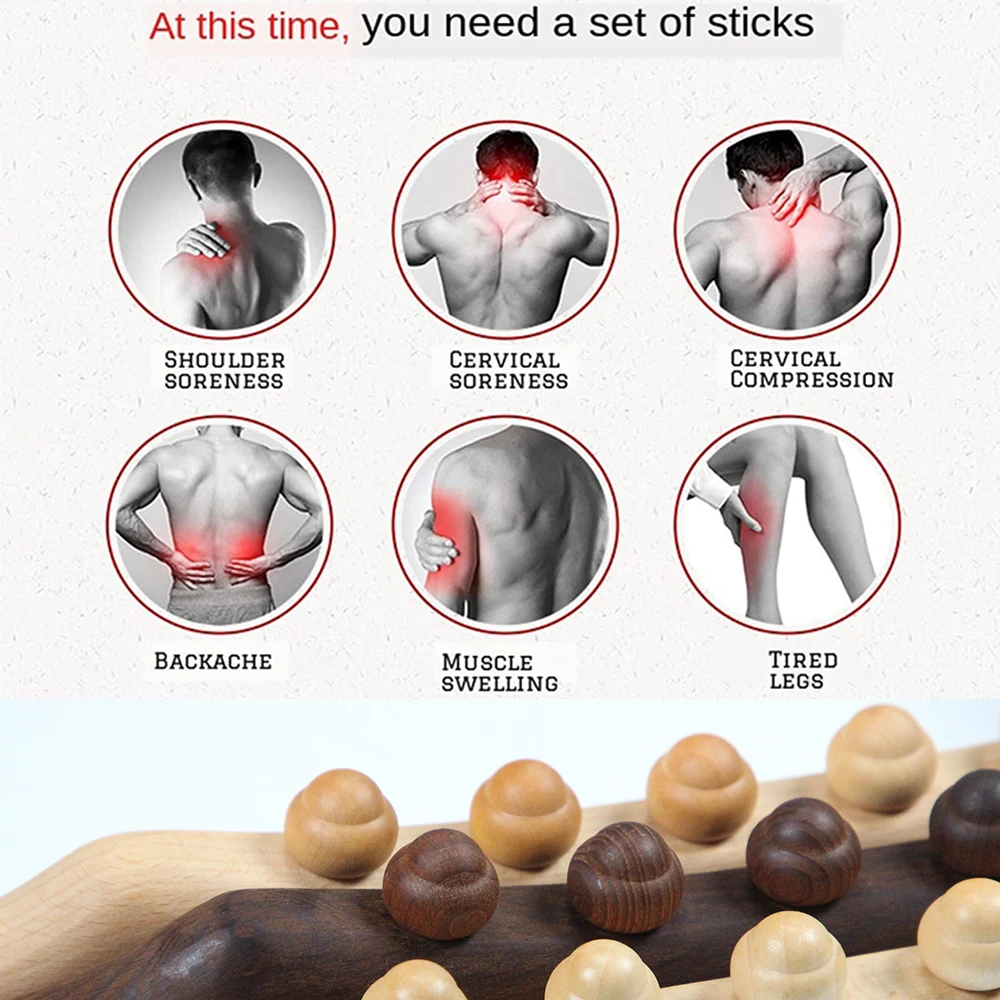 Wooden Scraping Rod Stick Wood Physical Pressure Point Massager for Neck Shoulder Waist Back Body Muscle Massaging Relaxation