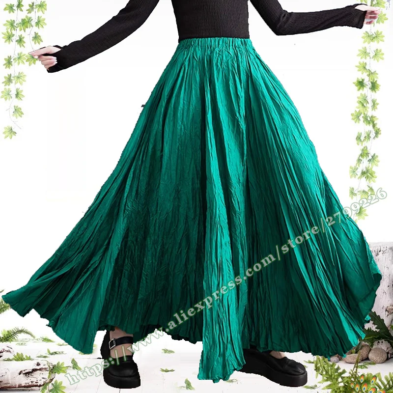 

Irregular asymmetrical green pleated Maxi Flowy Skirt Women 2024 Spring Retro Cotton and Linen Long skirt elegant women's skirts