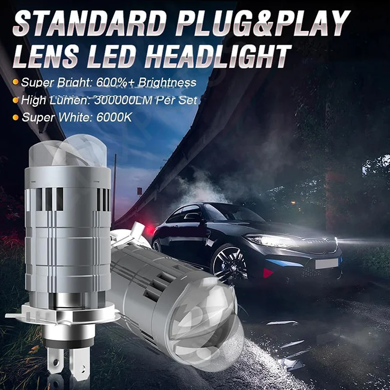 

Bike Headlight Bulb H4 6500K M01F Micro-Sized LED Projector Lens Turbo Lamps Canbus Dual High Low Beam Plug Play