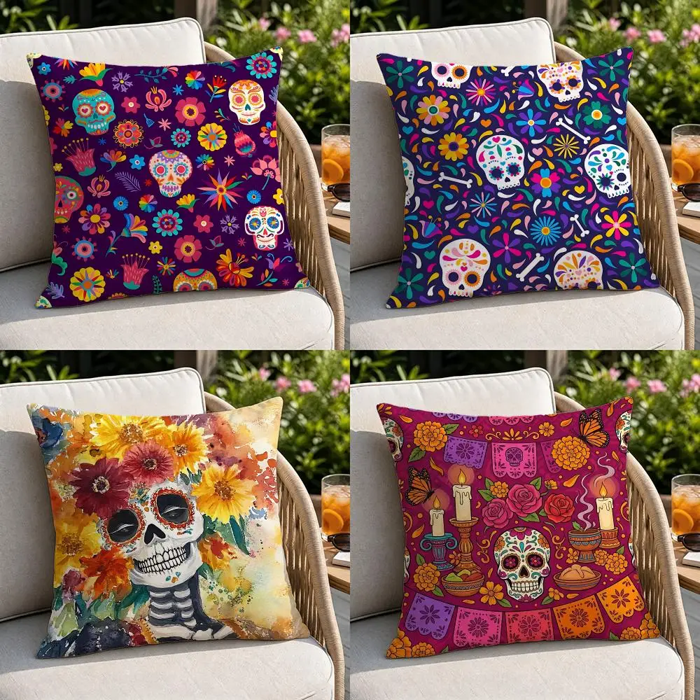 Culture Dia De Muertos Cushion Cover Soft Square Throw Pillow Covers Set for Sofa Bedroom Car Home Decoration