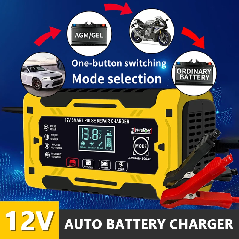 12V 6A Full Automatic Battery Charger Power Pulse Repair LCD Display Smart Fast Charge Electric Devices Battery Powered Car