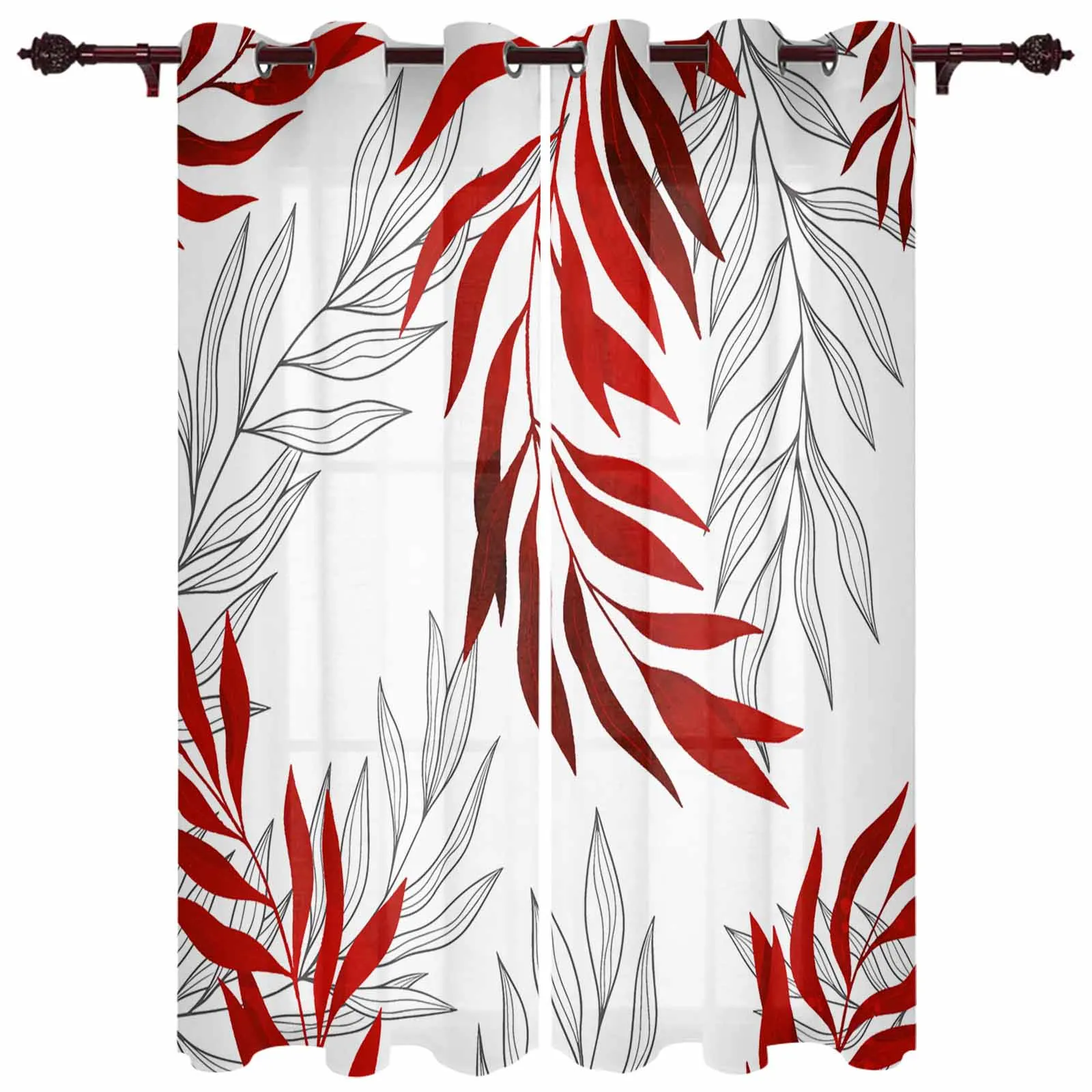 Willow Leaf Lines In Red Modern Hall Curtains for Living Room Bedroom Window Curtains Panels Drapes