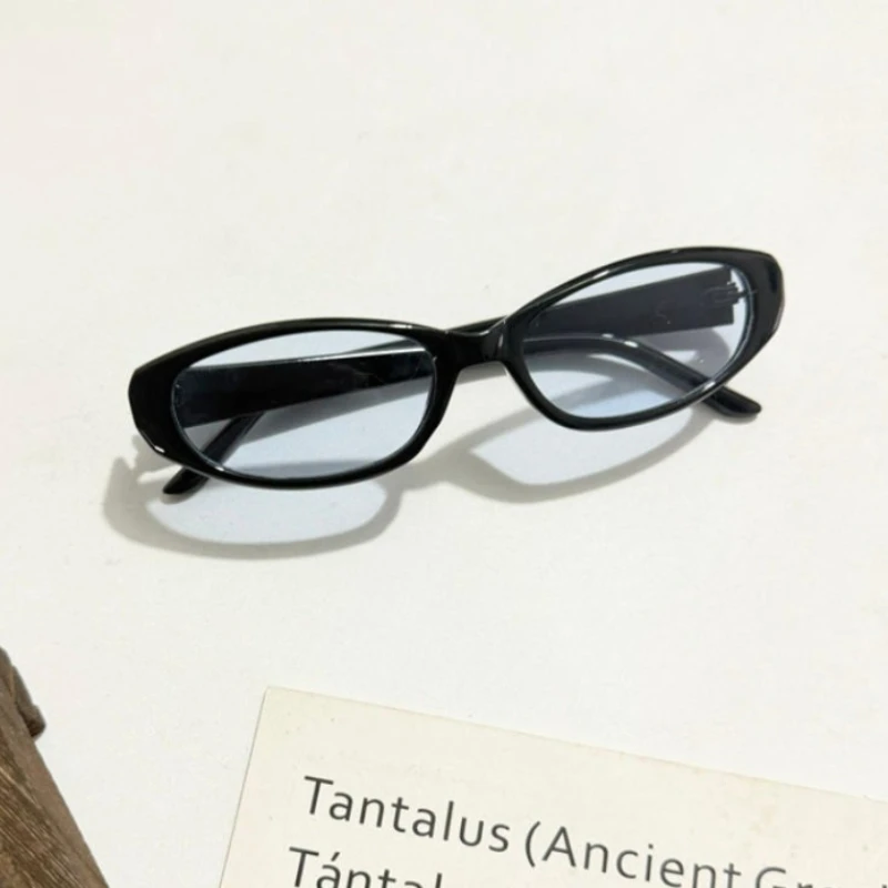 Narrow Oval Rivet Sunglasses Women Men Vintage Simple Cat Eye Brown Sun Glasses Clear Lens Outdoor Travel UV Protective Glasses
