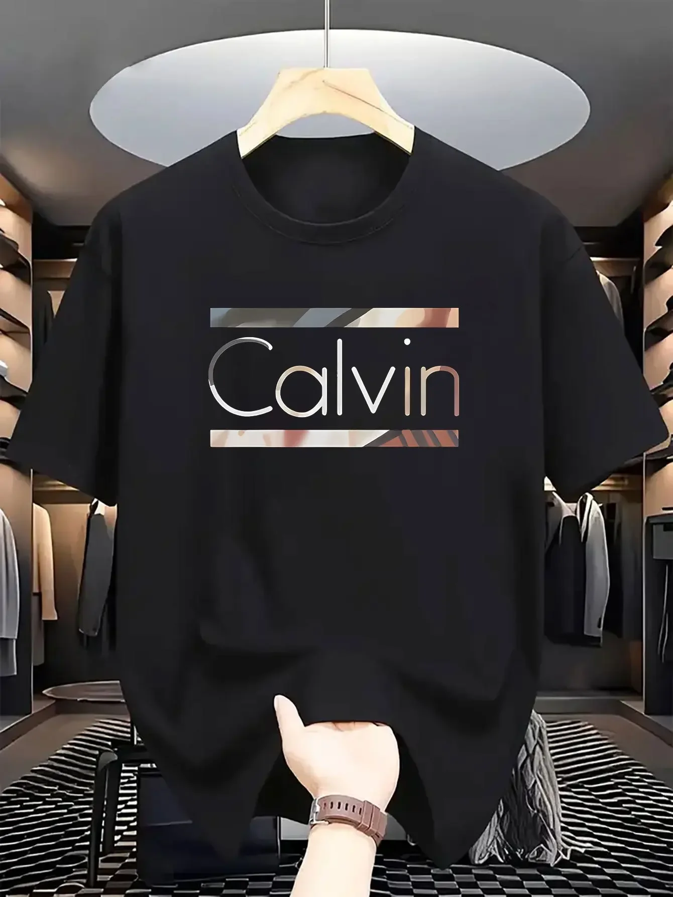 

Calvin Sheet Men's 180g Heavyweight Cotton T-Shirt - Single-Sided Calvin Print Round Neck Short Sleeve