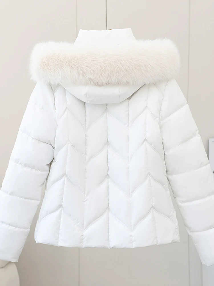 Casaco Feminino de Inverno com Forro de Algodão, Ajuste na Cintura, Gola de Pele Destacável, Estilo Casual para o Dia a Dia