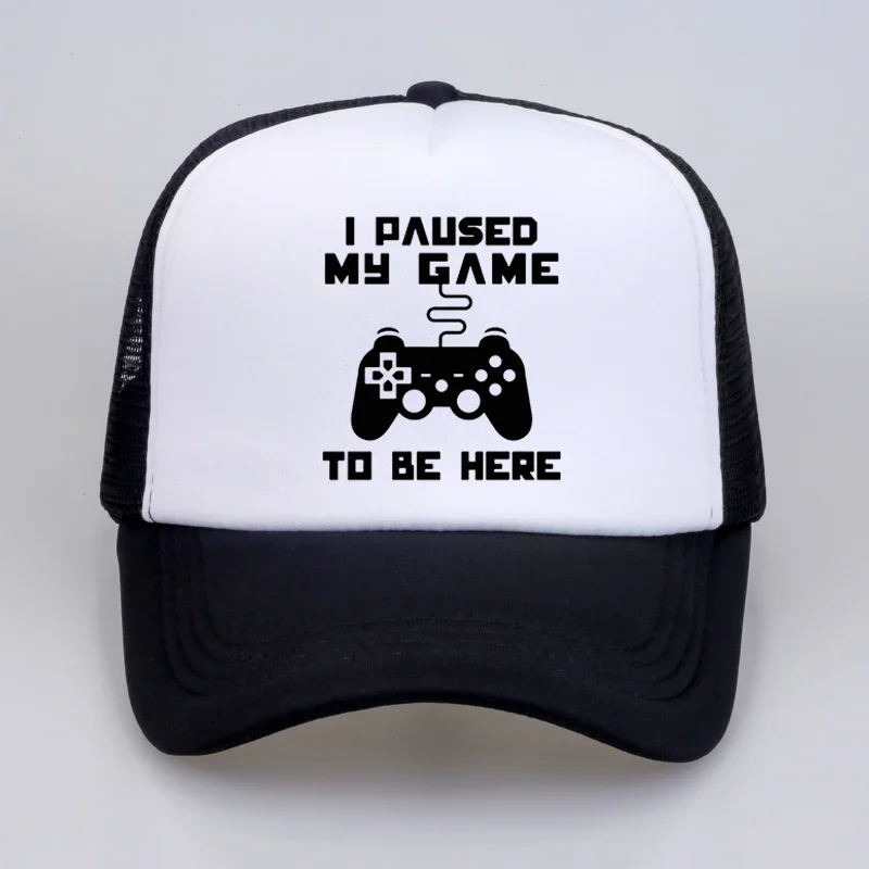 

Gamer Dad hat Men I Paused My Game To Be Here Tops Interesting Play Computer Funny baseball cap Summer Men Women trucker cap