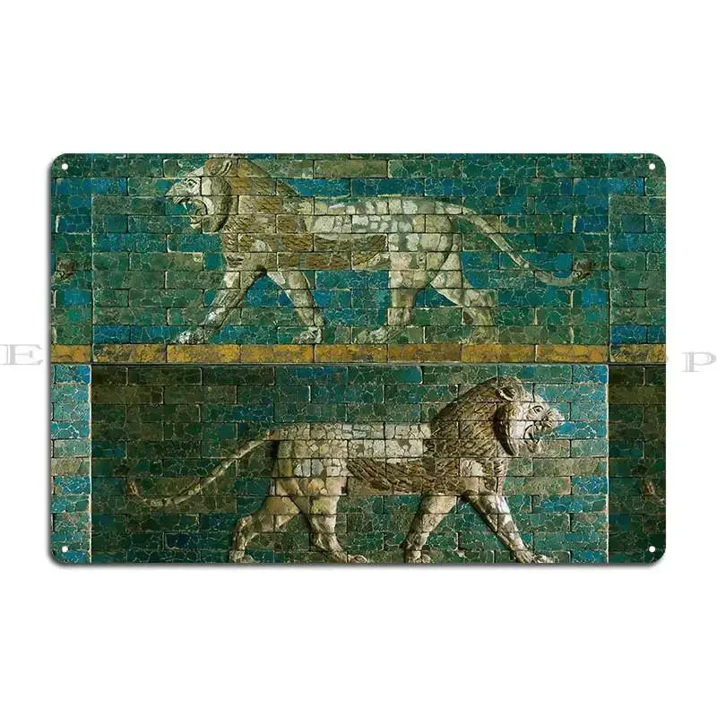 Two Babylonian Lions Antique Assyrian Art Metal Sign Club Personalized Living Room Club Designs Tin Sign Poster