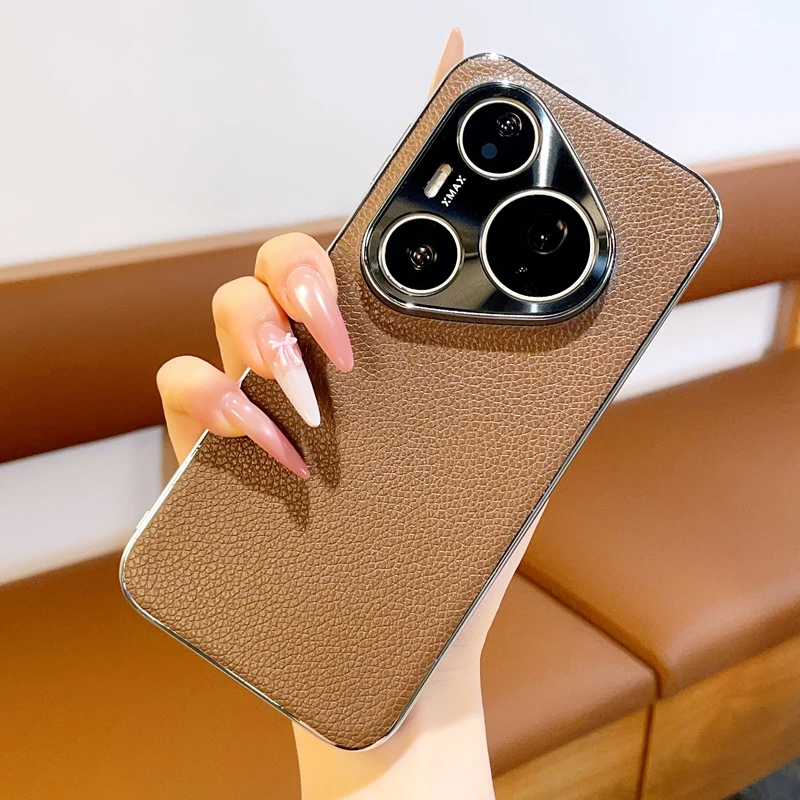 Lichee Pattern For HuaWei Pura 90 Pro Max 80 Ultra Pro Phone Case Plating Frame PC Shell Protective Leather Back Cover