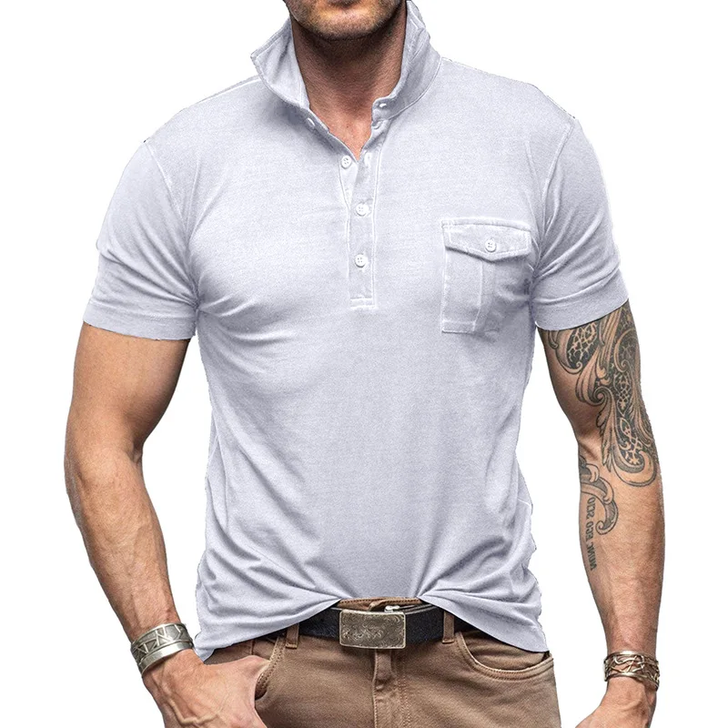 2024 Summer Outdoor Polo Collar European and American Men's T-shirt Foreign Trade Men's Solid Color Short Sleeved Polo Shirt