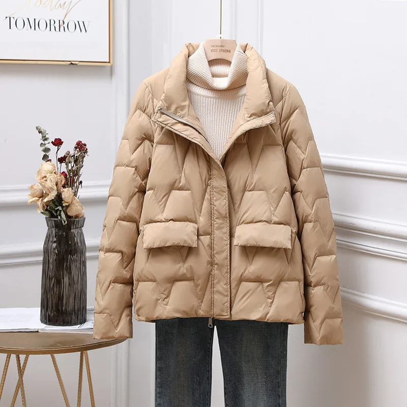 2023 Autumn Winter Warm Down Coat Women Thick White Duck Down Jacket Parkas Ladies Stand Collar Short Loose Oversize Outwears