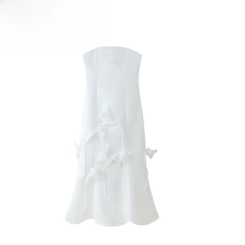 ZBZA Spring New Women's Faion Design Flower ter Dr High Waist Svel Polyester Fi Tail mid Length Zipper Closure