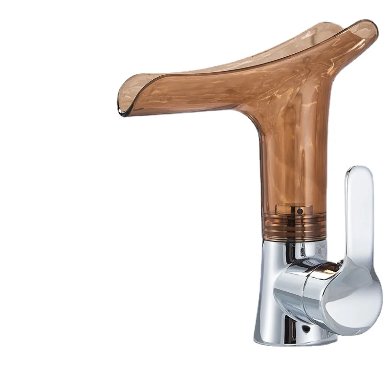 

Countertop Mount Brass with ABS Plastic Bathroom Faucet Waterfall Spout Hot and Cold Mixer 360 Degree Swivel Basin Faucet