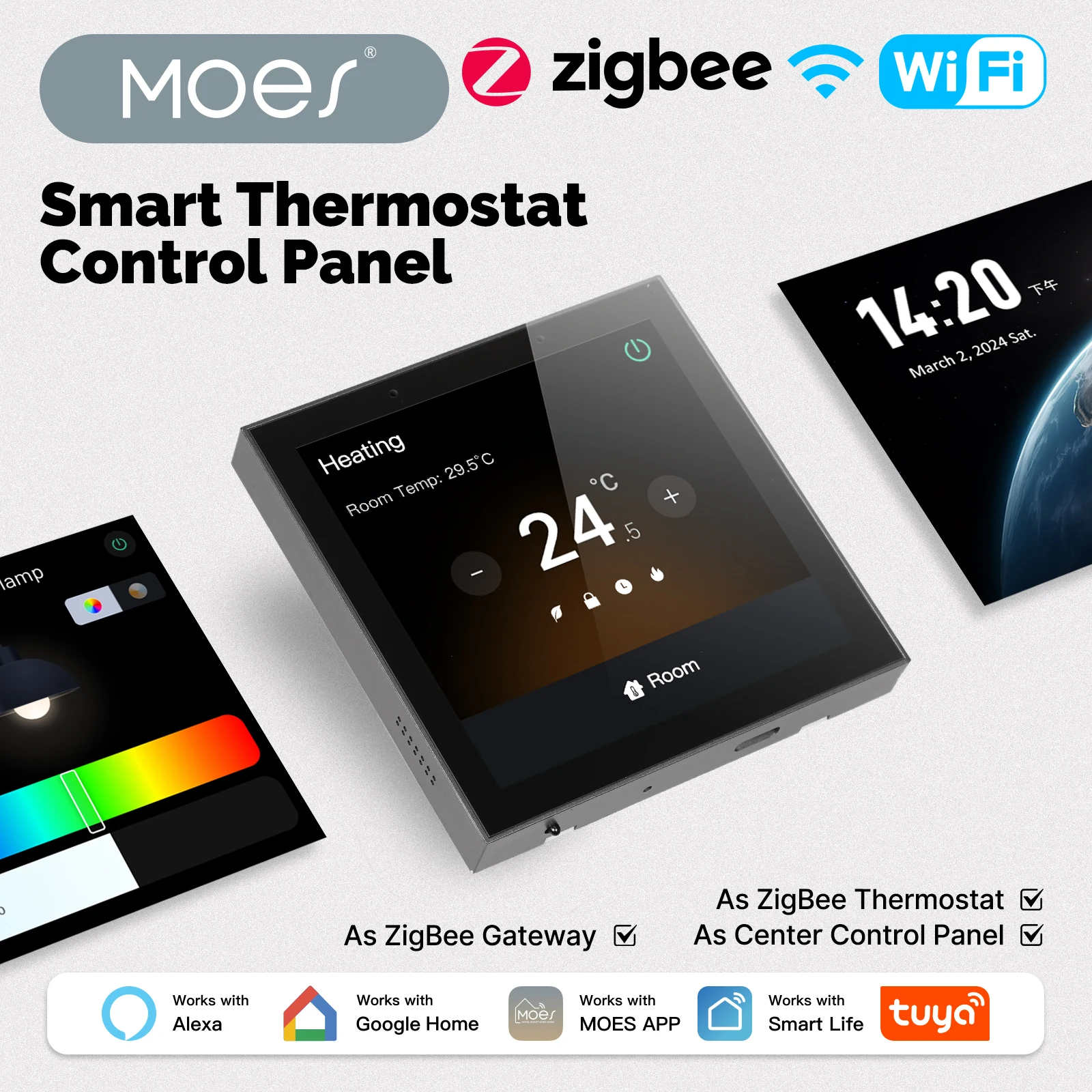 MOES Tuya WiFi Smart Thermostat Center Control Panel Water Gas Boiler Heating Temperature Controller ZigBee Gateway Touch Screen