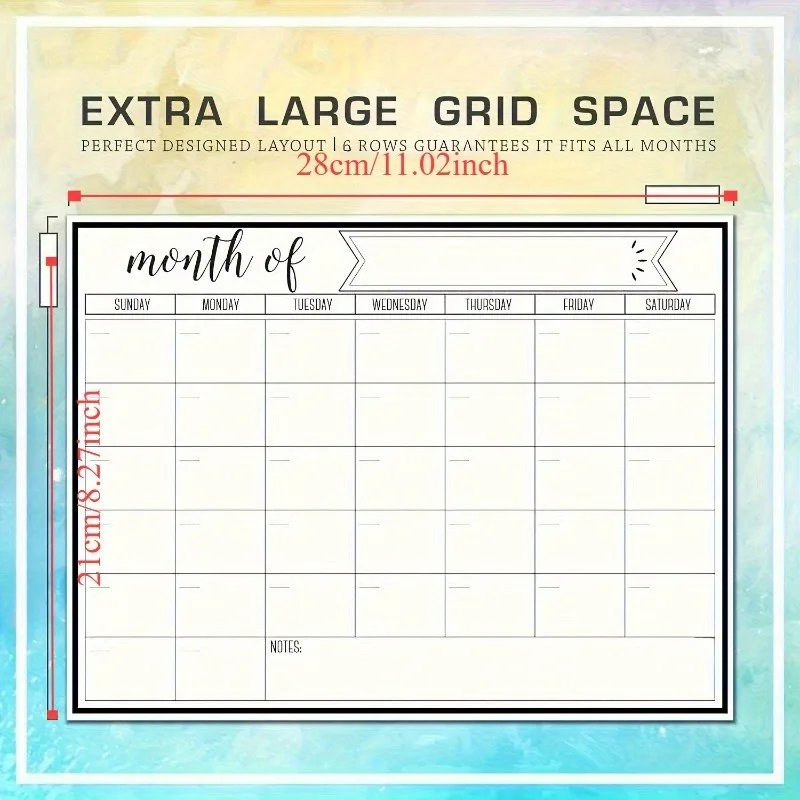 1pc Magnetic Dry Erase Fridge Calendar,Monthly Kitchen Planner with 