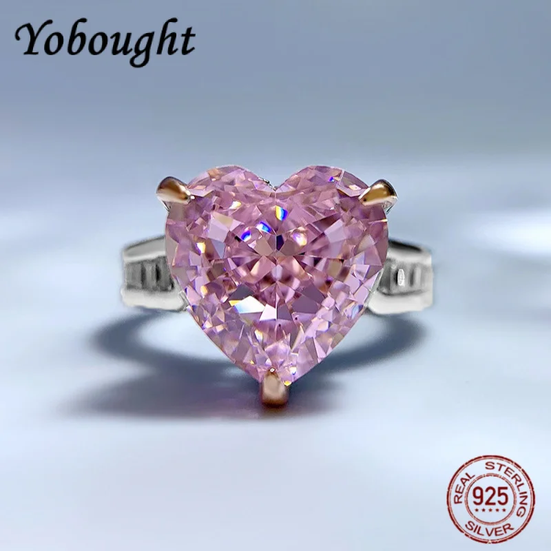 

Новое кольцо из серебра 925 пробы 11*11 мм в форме сердца 5А с розовым цирконом для женщин, модное легкое роскошное обручальное блестящее ювелирное изделие высокого класса