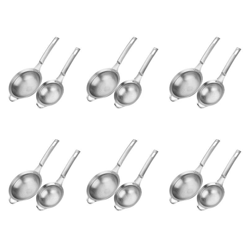 

ABRU-Punch Hole Sieve Fine Mesh Stainless Steel Small Colander Strainer With Handle Metal Mini Sifter Set Of 12 For Kitchen