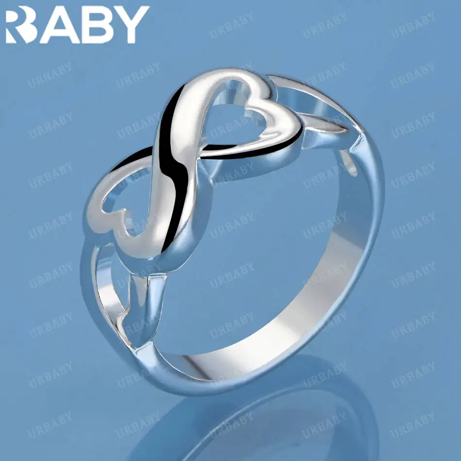 

URBABY 925 Sterling Silver Size 7-10 Hearts Ring For Women Grace Jewelry Trend Fashionable Birthday Party Gifts And Daily Wear