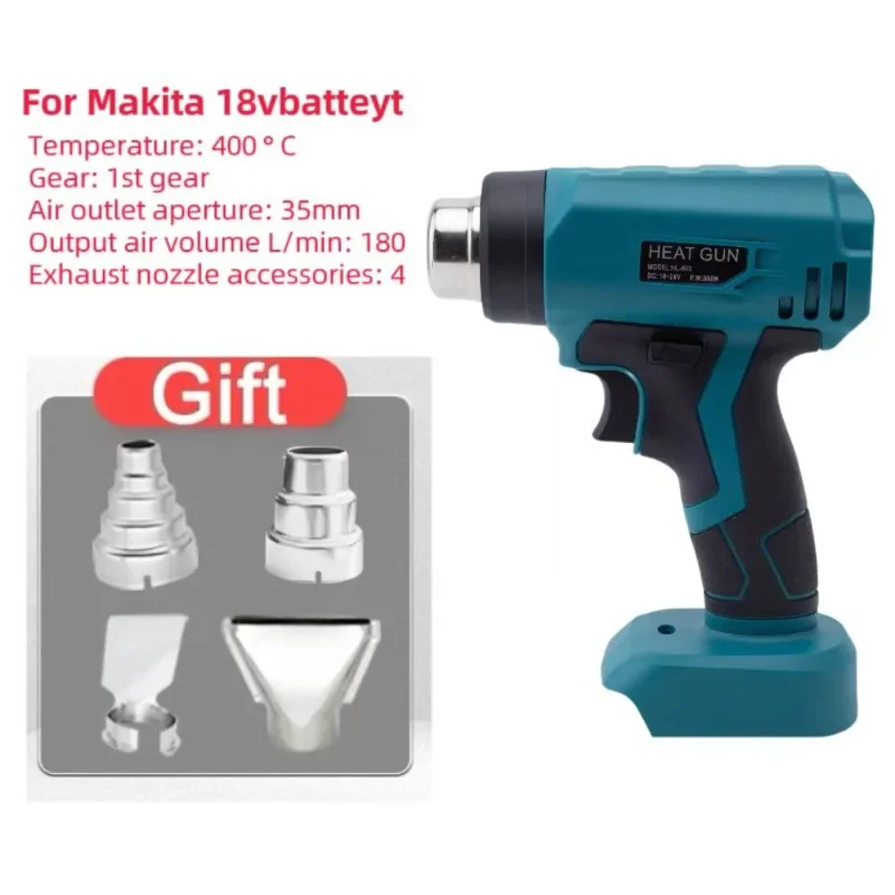 360W Cordless Portable Electric Hot Air Gun With High Power And 4 Nozzle Accessories For Makita 18V Lithium Battery(no battery)