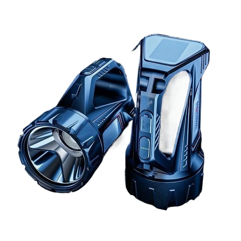 Handheld Solar Searchlight Rechargeable LED Flashlight with Red & White Side Light Outdoor Emergency