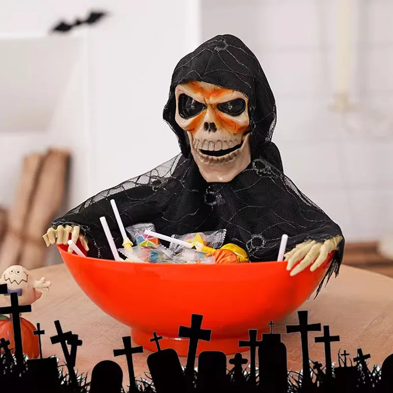 Halloween Animated Electric Ghost Prop Motion Sensor Light Up Sound Head Swing Stretchable Decoration for House Decor