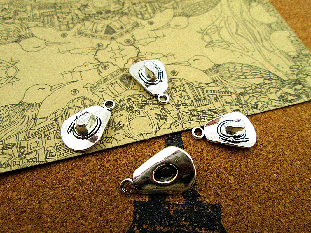 

80pcs--21x13mm Cowboy Hat Charms For Jewelry Making DIY Findings Antique Silver Color Alloy Pendants