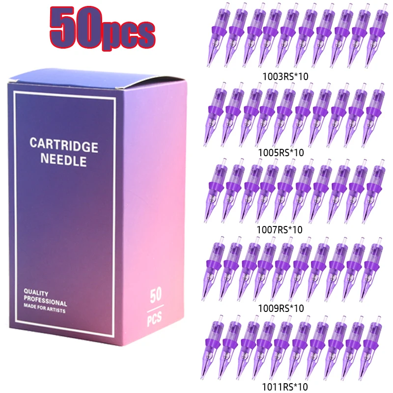 cartuchos para tatuar 50pcs Tattoo Cartridge Needle Sterilize Membrane Tattoo Needle Mixed Size RS Stranded Round Liner