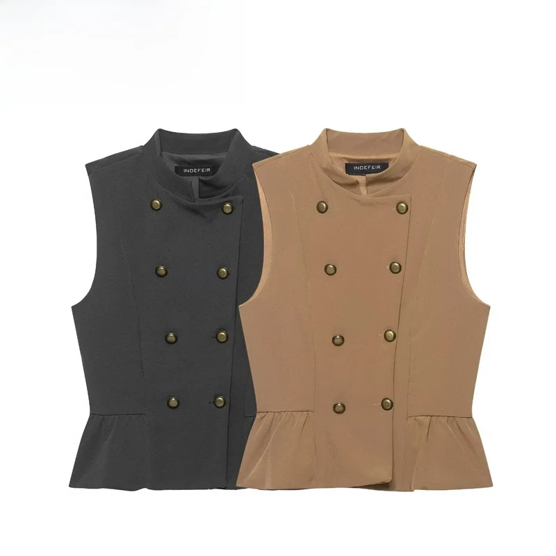 Fashionable Nine-Point  Skirt Vest Top Women's Polyester Fiber Curved Fit Outerwear Autumn Double Button Closure