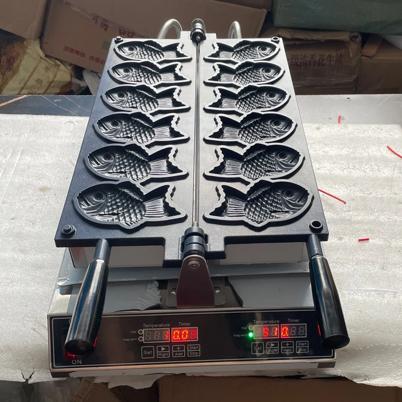 Digital Display Cheese Taiyaki Waffle hine Commercial 6 Pcs Fish Waffle Maker New Den Fish Shape Waffle Maker