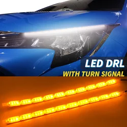 2PCS DRL LED Daytime Running Light Strip Flexible Waterproof Headlight Turn Signal Yellow Lamp Car Decorative Driving Lights 12V