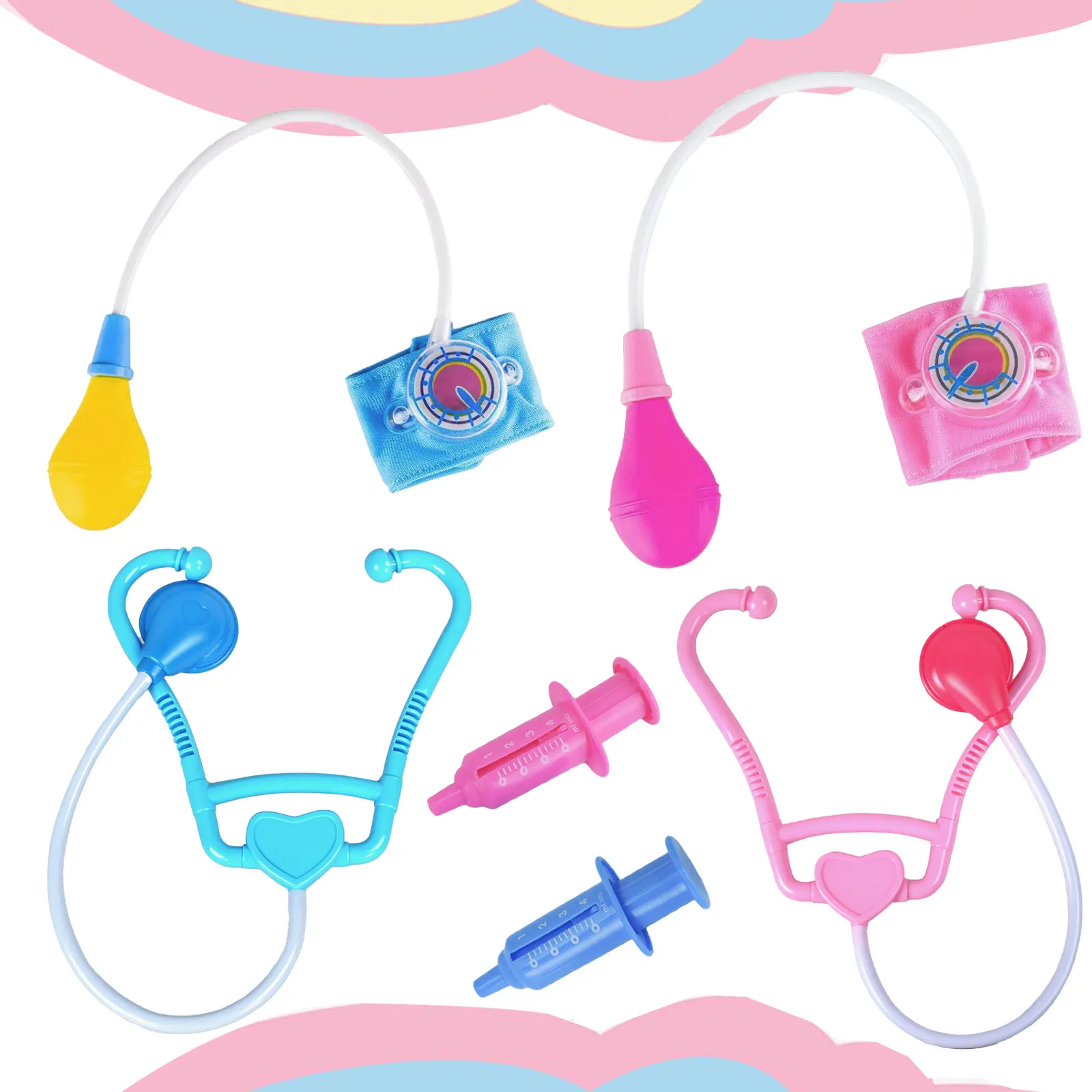 Juego para niños en casa, equipo médico, estetoscopios masculinos y femeninos, monitores de presión arterial, enfermeras médicas, jeringas, juguetes