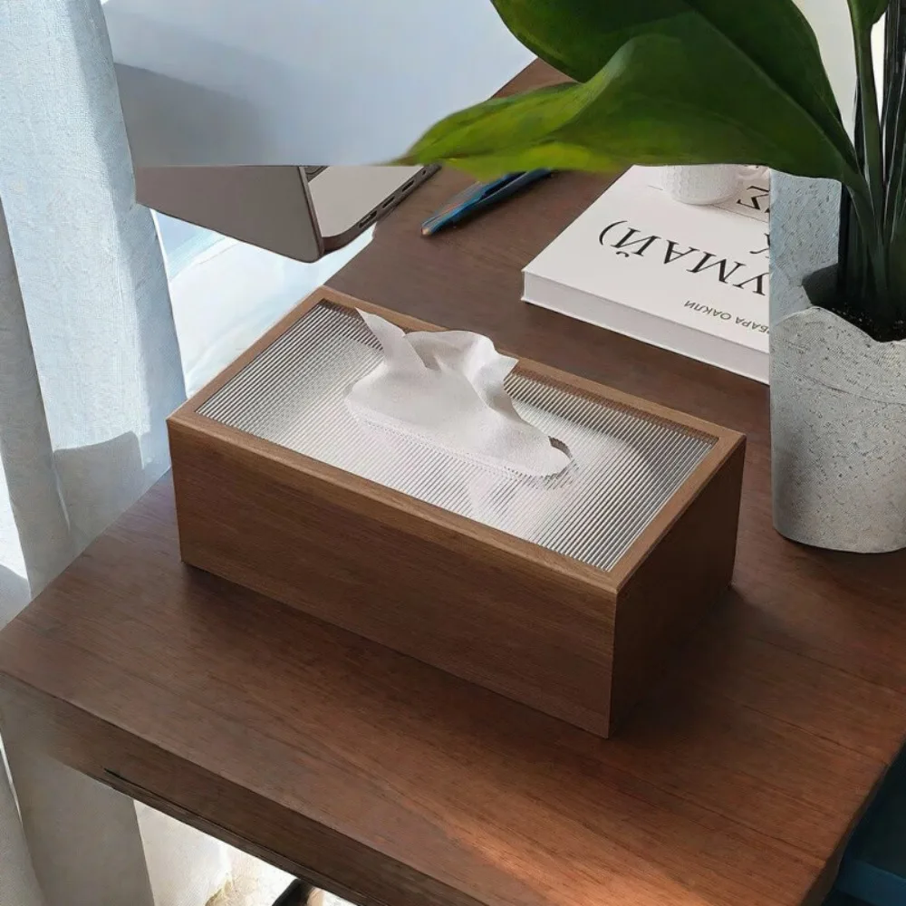 Home Tissue Box Black Walnut Wood Grain Napkin Paper Box Desktop Tissue Boxs Hotel Commercial High-end Simple Chinese PaperBox
