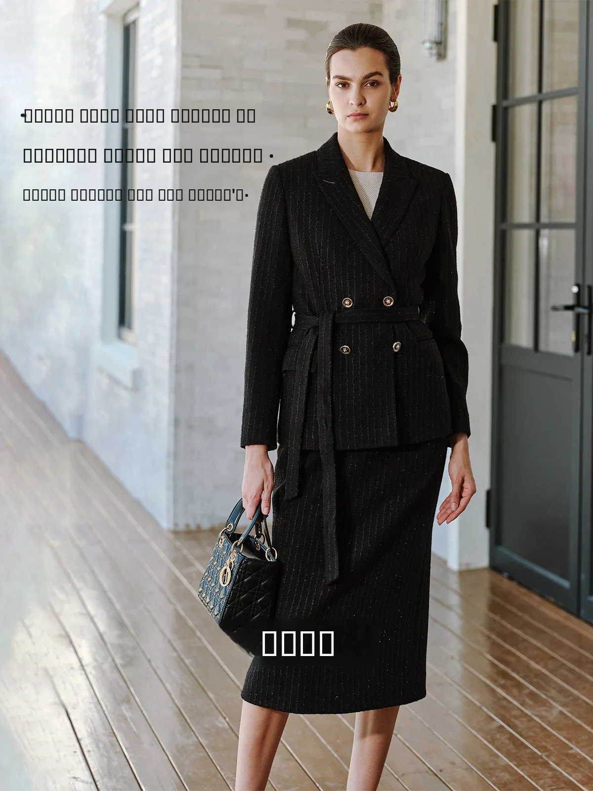 

Metropo Knitted Subtle ine Stripe Micro-Waist Tailored Suiting Asymmetrical Skirt Two-Piece Set Busin Sle Wool...